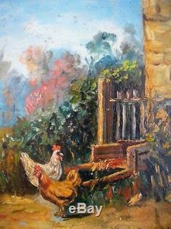 Old Painting Oil On Panel Hens F. Decléry Twentieth Quoted French School