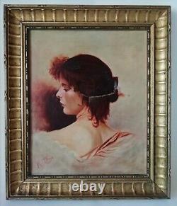 Old Painting Oil On Web Portrait Young Woman Signed Mr. Thomas To Restore