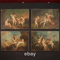 Old Painting Oil Painting Game Cherubs 800 19th Century