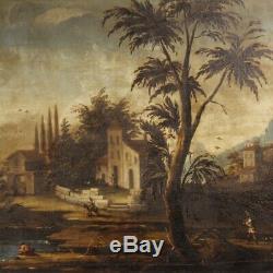 Old Painting Oil Painting On Canvas Frame Landscape Characters Italian 700