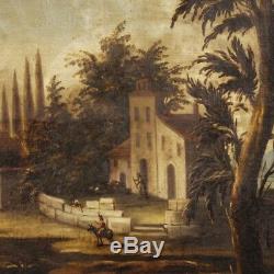 Old Painting Oil Painting On Canvas Frame Landscape Characters Italian 700