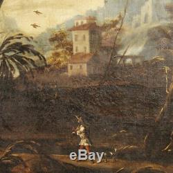 Old Painting Oil Painting On Canvas Frame Landscape Characters Italian 700
