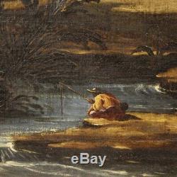 Old Painting Oil Painting On Canvas Frame Landscape Characters Italian 700