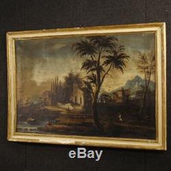 Old Painting Oil Painting On Canvas Frame Landscape Characters Italian 700