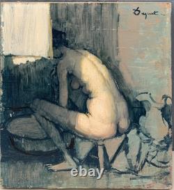 Old Painting Oil Portrait Nude Female Woman Back Alain DEQUET (1920-1980)