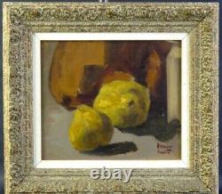 Old Painting Oil Still Life Fruits 20th Impressionist