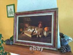 Old Painting Oil Still Life Hare Fruit Baroque 19th Century