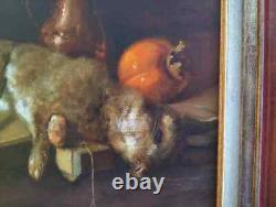 Old Painting Oil Still Life Hare Fruit Baroque 19th Century