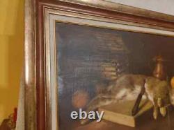 Old Painting Oil Still Life Hare Fruit Baroque 19th Century