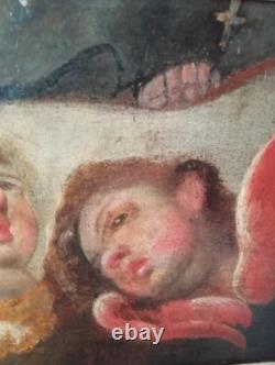 Old Painting Oil on Canvas, 2 Heads of Angels