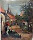 Old Painting Oil On Canvas Animated Village Early 20th Impressionist