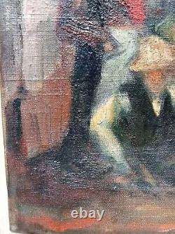 Old Painting Oil on Canvas Animated Village Early 20th Impressionist