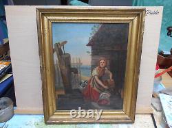 Old Painting Oil on Canvas Barbizon School Countryside Dog 19th Century