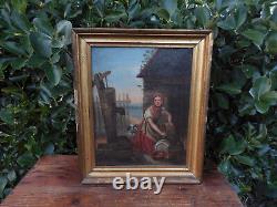 Old Painting Oil on Canvas Barbizon School Countryside Dog 19th Century