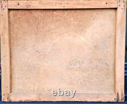 Old Painting Oil on Canvas Barges in Reims Signed Mateo Dated 65