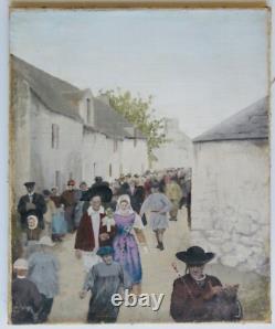 Old Painting Oil on Canvas, Breton Wedding in the 19th Century