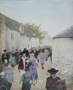 Old Painting Oil on Canvas, Breton Wedding in the 19th Century