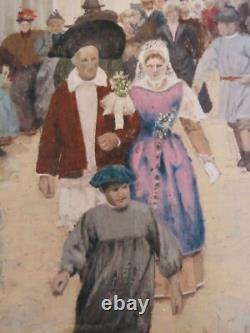 Old Painting Oil on Canvas, Breton Wedding in the 19th Century