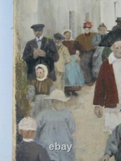 Old Painting Oil on Canvas, Breton Wedding in the 19th Century