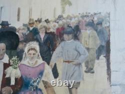 Old Painting Oil on Canvas, Breton Wedding in the 19th Century