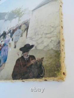 Old Painting Oil on Canvas, Breton Wedding in the 19th Century