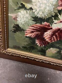 Old Painting Oil on Canvas C. Houx 1898 Bouquet Still Life Snowball