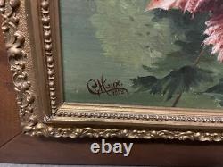 Old Painting Oil on Canvas C. Houx 1898 Bouquet Still Life Snowball