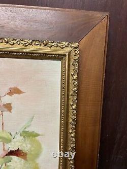 Old Painting Oil on Canvas C. Houx 1898 Bouquet Still Life Snowball