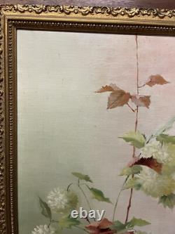 Old Painting Oil on Canvas C. Houx 1898 Bouquet Still Life Snowball