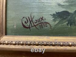 Old Painting Oil on Canvas C. Houx 1898 Bouquet Still Life Snowball