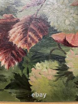 Old Painting Oil on Canvas C. Houx 1898 Bouquet Still Life Snowball