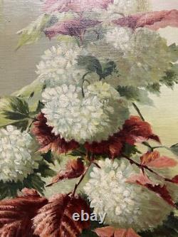 Old Painting Oil on Canvas C. Houx 1898 Bouquet Still Life Snowball