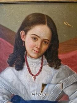 Old Painting, Oil on Canvas, Child and Her Doll, 19th Century