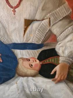 Old Painting, Oil on Canvas, Child and Her Doll, 19th Century