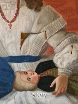 Old Painting, Oil on Canvas, Child and Her Doll, 19th Century