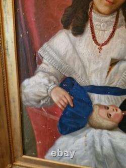 Old Painting, Oil on Canvas, Child and Her Doll, 19th Century