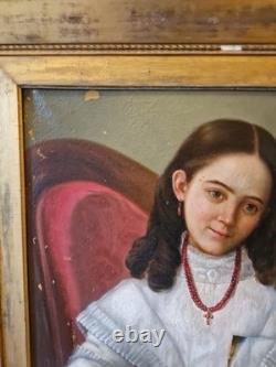 Old Painting, Oil on Canvas, Child and Her Doll, 19th Century