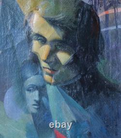 Old Painting Oil on Canvas Cubist Abstract Portrait of a Woman Signed
