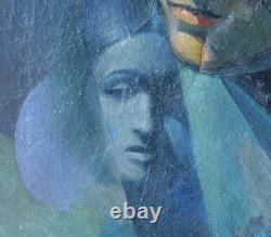 Old Painting Oil on Canvas Cubist Abstract Portrait of a Woman Signed