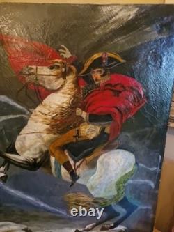 Old Painting, Oil on Canvas Depicting Napoleon Bonaparte on Horseback