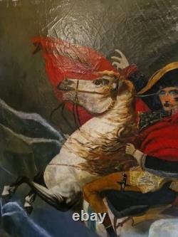 Old Painting, Oil on Canvas Depicting Napoleon Bonaparte on Horseback