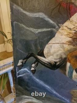 Old Painting, Oil on Canvas Depicting Napoleon Bonaparte on Horseback