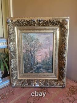 Old Painting, Oil on Canvas Depicting Sheep, 19th Century, Gilt Frame