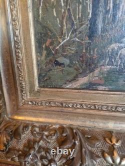 Old Painting, Oil on Canvas Depicting Sheep, 19th Century, Gilt Frame