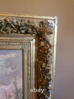 Old Painting, Oil on Canvas Depicting Sheep, 19th Century, Gilt Frame