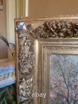 Old Painting, Oil on Canvas Depicting Sheep, 19th Century, Gilt Frame