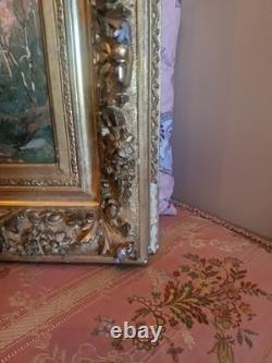 Old Painting, Oil on Canvas Depicting Sheep, 19th Century, Gilt Frame