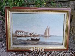 Old Painting, Oil on Canvas Depicting a Seascape, Signed