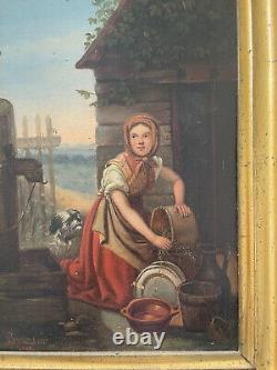 Old Painting Oil on Canvas Dog Barbizon School French XIXth Century