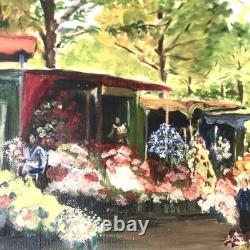 Old Painting Oil on Canvas / Flower Market / Signed / Lefèvre Neel 1986